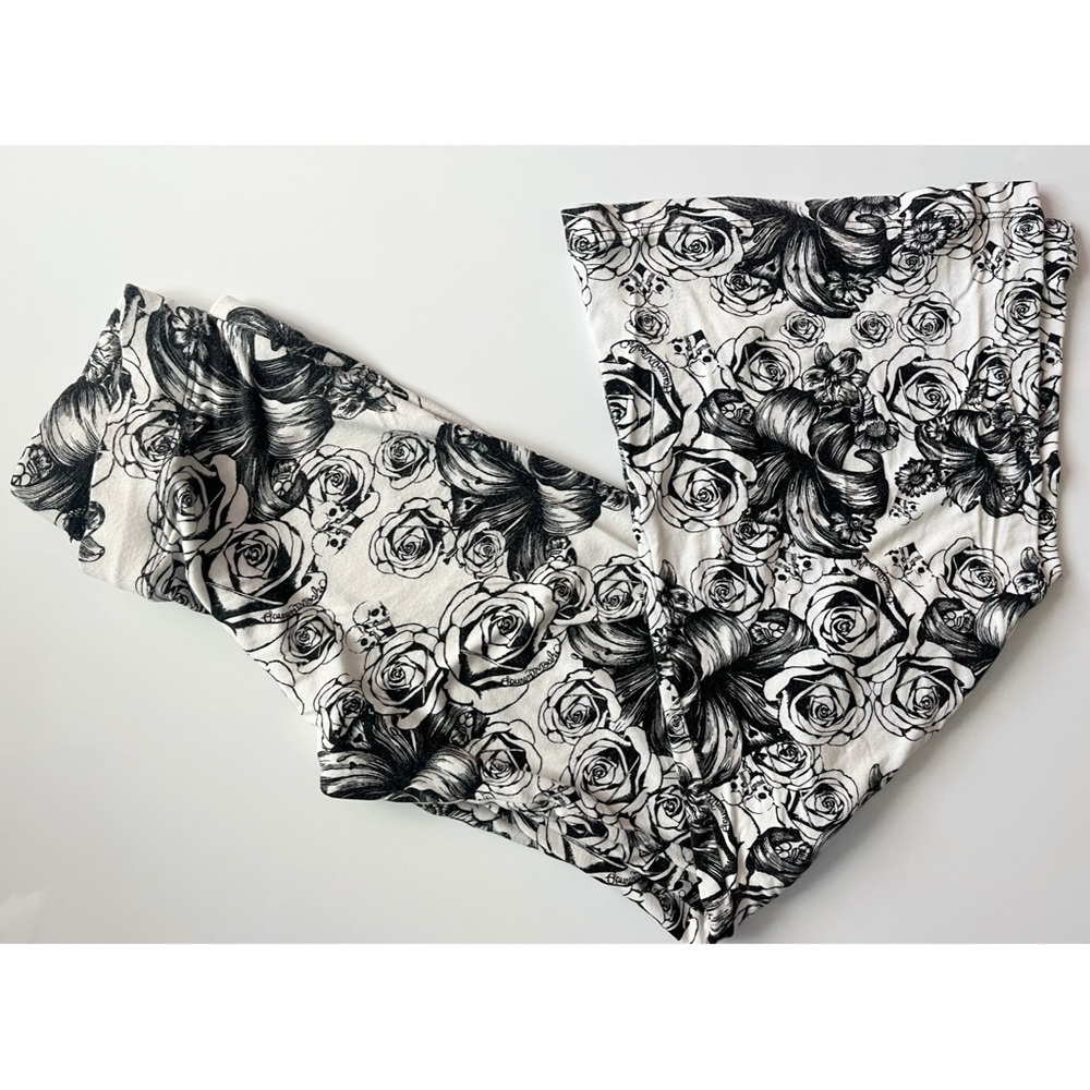Lauren Moshi • Black White Skull Roses Flare Stretchy Pants